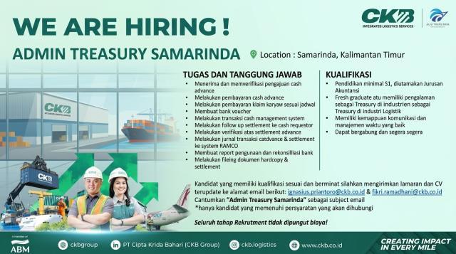 CKB Logistics Buka Lowongan Admin Treasury, Fresh Graduate Bisa Melamar!